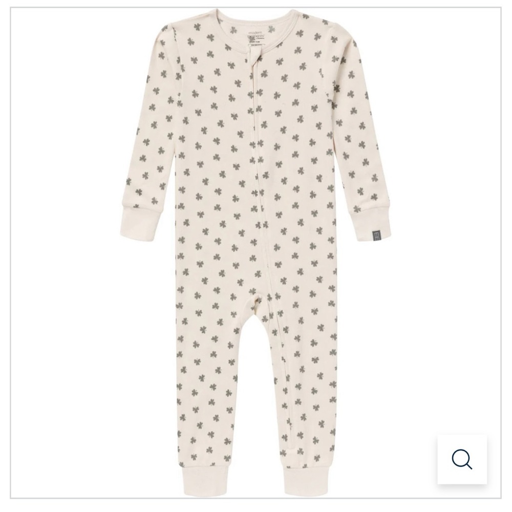 Neutral Beige Shamrock Snug Fitting Footless Hacci Pajamas